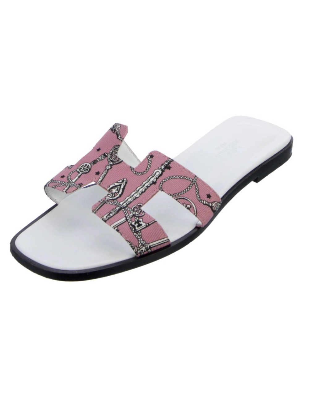 Hermès Oran Sandals White Pink JAQUARD PRINT Canvas & Leather